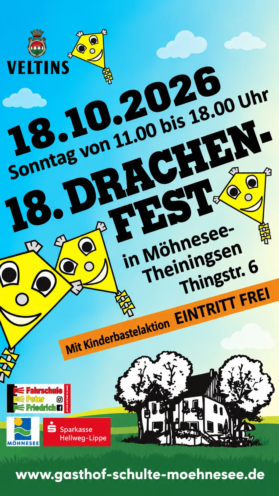 Flyer zum 18. Drachenfest am 18. Oktober 2026 in Möhnesee-Theiningsen