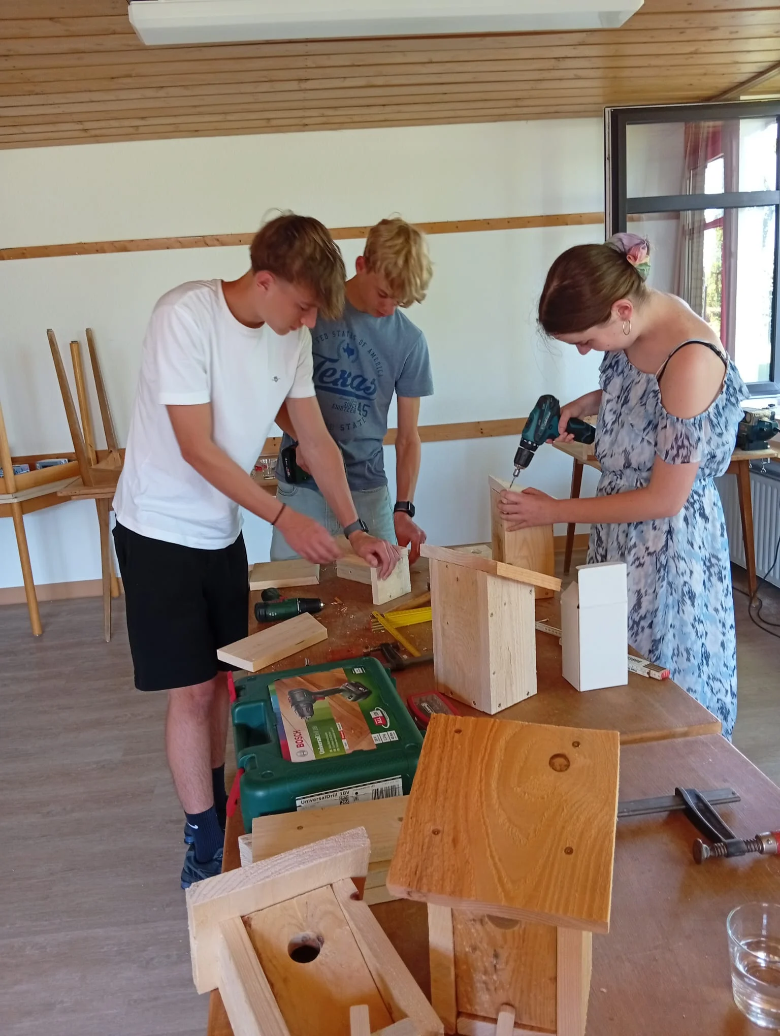 Firmlinge bauen gemeinsam Nistkästen
